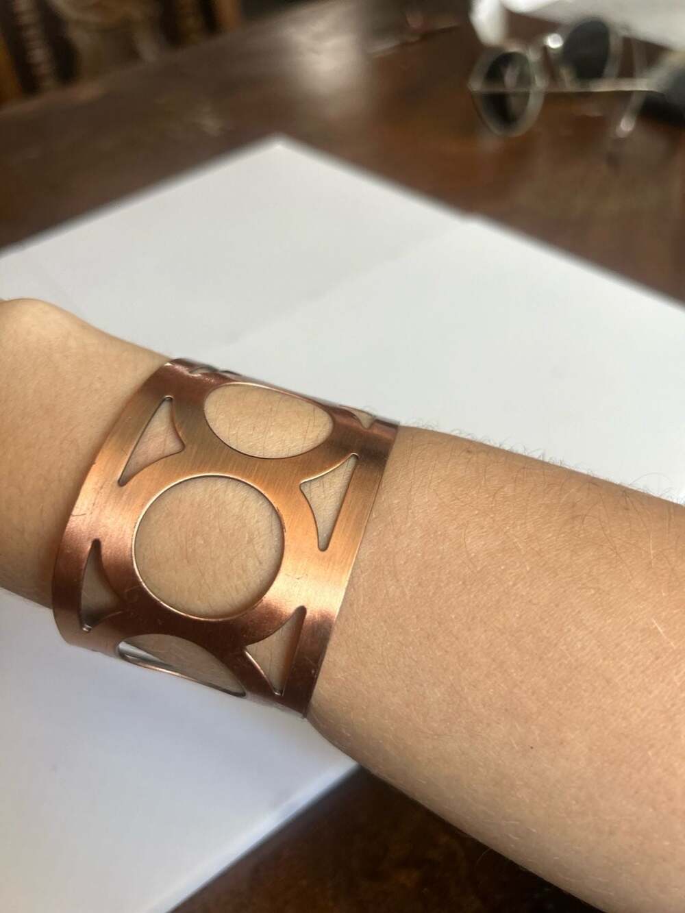 Copper Geometric Cutout Wide Cuff Bracelet